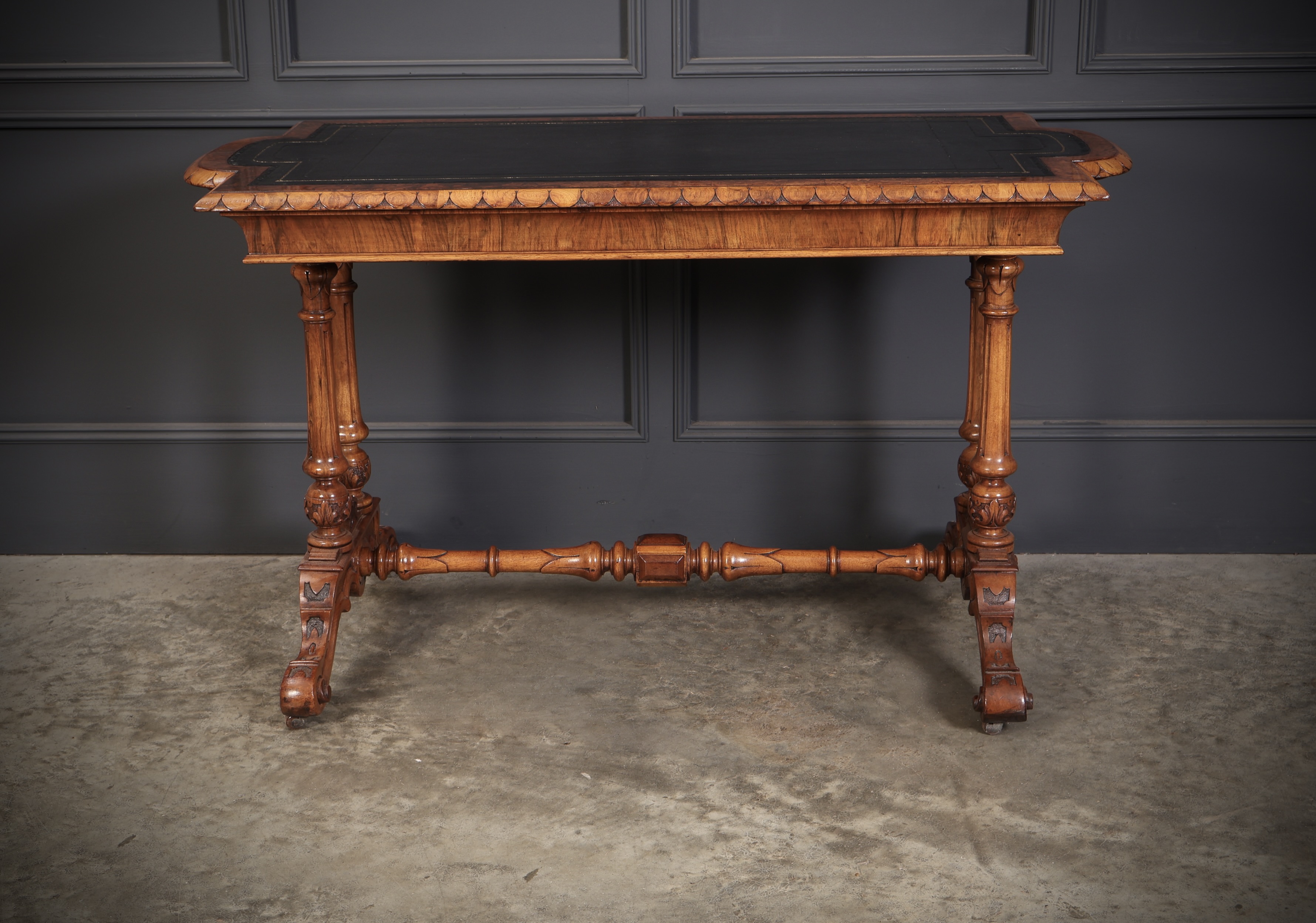 Shaped Carved Walnut Library Table - Image 14